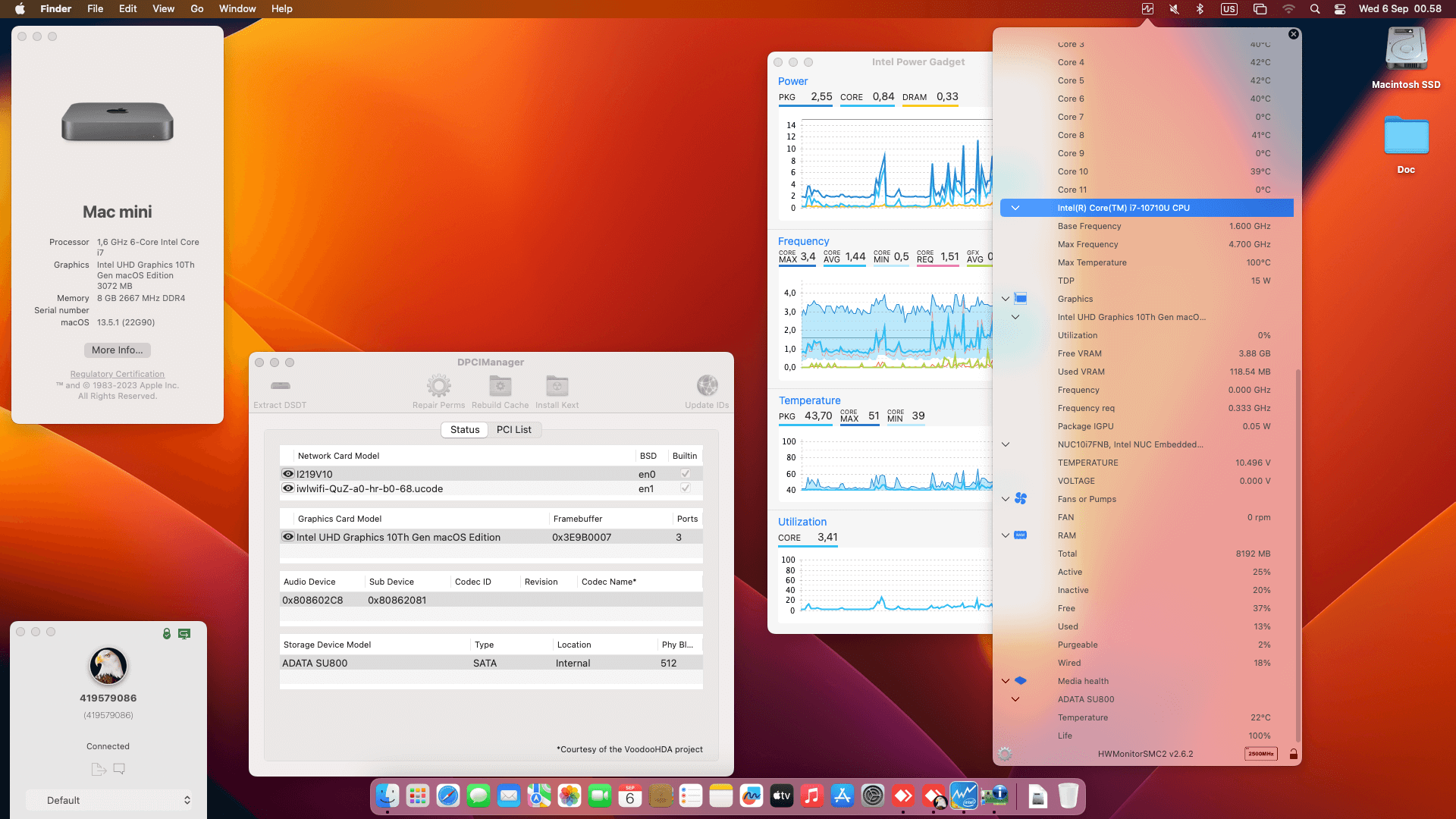 Success Hackintosh macOS Ventura 13.5.1 Build 22G90 in Intel NUC Kit NUC10i7FNH